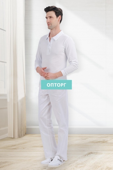 Рубашка - поло медицинская мужская "Пике" (белая, длинный рукав) №УФР-МЕД-964