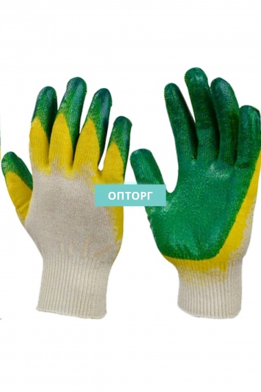 Перчатки трикотажные с 2-ым латексным обливом (зеленые) №ЛТК-П-109